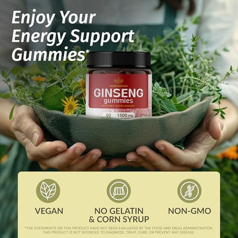 Herbamama Korean Red Ginseng And Coq10 Kit - Bundle Of Panax Ginseng Gummies & Coenzyme Q10 Gummies - Vegan Non-Gmo Gelatin- - 2 Pack