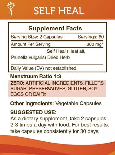 Secrets of the Tribe Self Heal 120 Capsules, 800 mg, Self Heal (Heal All, Prunella vulgaris) Dried Herb (120 Capsules)
