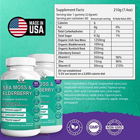 Bio Vitalica (Bundle) Sea Moss Elderberry (2 Packs) & Sea Moss Elderberry Gummies (1 Packs) Biovitalica
