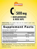 Sundance Vitamin C 500mg with Bioflavonoids and Rose HIPS Vegetarian NonGMO and Gluten Free Supplement
