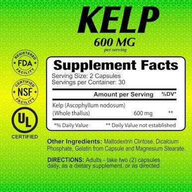 Alfa Vitamins Kelp 600Mg Capsules With Iodine 600Mcg For A Healthy Digestive System And Weight Function 60 Capsules