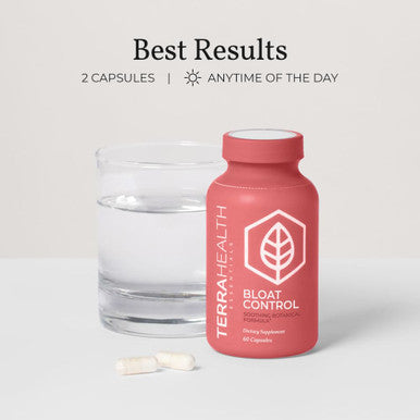 Terra Health Essentials Bloat Control | Fast-Acting No Bloat Relief w/Digestive Enzymes Probiotic Strains for Targeted Anti Bloat Support - Lactase Lipase Protease & Amylase for Digestive Health