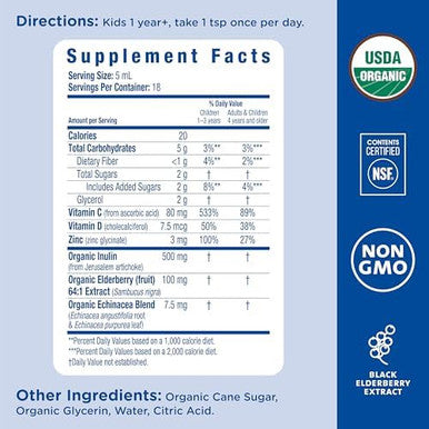 Mommy's Bliss Organic Elderberry Syrup and Immunity Boost With Vitamins Prebiotics and Echinacea for Kids and Adults 1 yr+ 3 Fl Oz