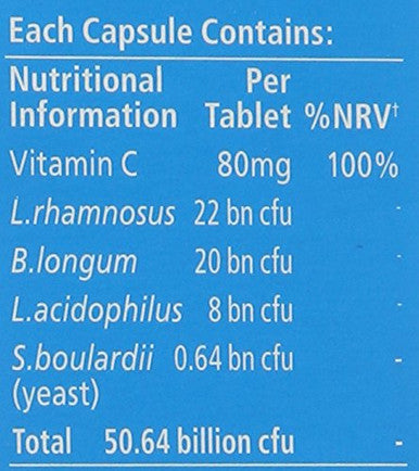 Bioglan Biotic Balance 50 Billion Cfu, With Vitamin C For Digestive Health And Immune Support, Super Strength, 4 Live Strains, Fridge Free, One Month Supply - 30 Capsules