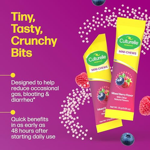 Culturelle Complete 3-In-1 Biotics Mini-Chews Daily Probiotic For Digestive Health With Prebiotics And Postbiotics For Gut Balance Mixed Berry Flavor 28 Count