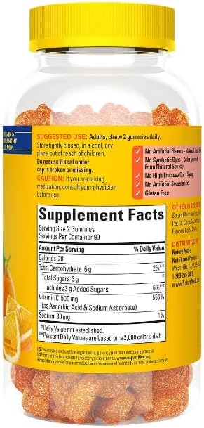 Nature Made Vitamin C Extra Strength 500 Mg Per Serving Dietary Supplement For Immune Support 180 Gummies 90 Day Supply