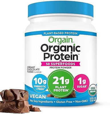 Orgain Organic Vegan Protein + 50 Superfoods Powder Vanilla Bean 21G Plant Based Protein 8G Prebiotic Fiber No Lactose Ingredients Gluten No Added Sugar 1.12 Lb (Packaging May Vary)