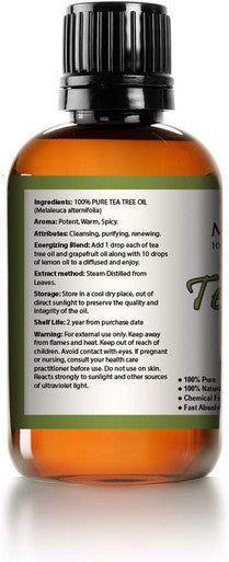 Tea Tree Oil - 100% Pure and Natural Therapeutic Grade Australian Melaleuca Backed by Medical Research - Huge 4 oz Glass bottle
