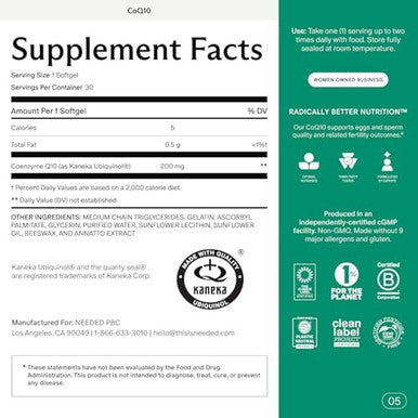 Needed. CoQ10 200mg Supplement 30 Count Ubiquinol 200mg For Women and Men Coenzyme Q10 Preconception Health Supplement Non GMO Softgels