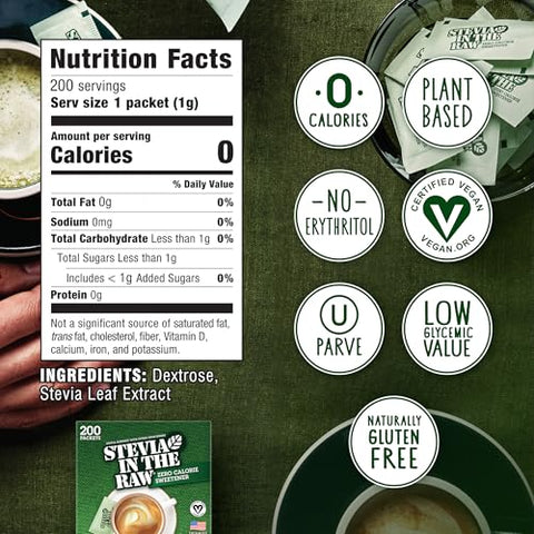 In the Raw Sugar and Stevia Sweetener Bundle 200 Turbinado Sugar Packets + 200 Stevia Packets (2 Piece Set)