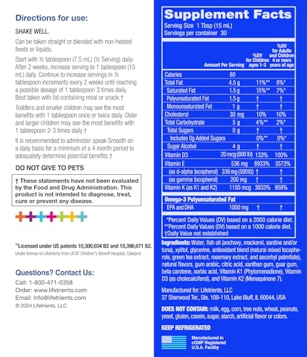 Lifetrients Speak+D Smooth Kids Omega3 Smoothie with Vitamin D3 Pediatric Specialist Developed SugarFree Xylitol Sweetened Orange Vanilla 15.2 oz