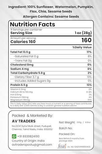 Raen Haven Edible Mixed Seeds | Sunflower, Watermelon, Pumpkin, Flax, Chia & Sesame | High in Protein & Fiber | Rich in Healthy Fats | Supports Skin & Hair Health | 100% Natural | 8.81 oz