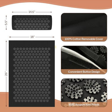 Homlyns Heated Acupuncture Mat - 6 Heat Levels With 2 Hours Auto Off And 4 Adjustable Time Settings Heating Acupressure Mat Full Body Massage Relieve Stress And Improve Sleep Black