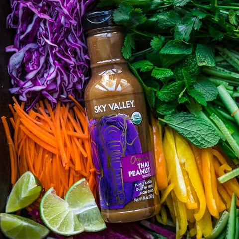 Sky Valley Thai Peanut Sauce - Gluten Free Peanut Sauce, Mild Heat, Authentic Flavor, Organic, Vegan, Non GMO, Gluten Free, Peanut Sauce for Spring Rolls- 14 Oz