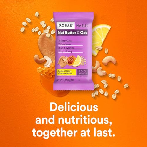 RXBAR Nut Butter and Oat Protein Bars, Protein Snacks, Snack Bars, Lemon Honey Cashew Butter, 9.7oz Box (5 Count)