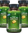 Irwin Naturals High Potency Mega D3 & K2 + Turmeric Extract 60 Liquid Softgels Pack Of 3 Healthy Bones & Immune Function 90 Total Servings