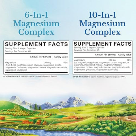 Vitalitown Magnesium Bundle (Pack Of 2) 6-In-1 & 10-In-1 Magnesium Complex For Bone Heart & Muscle Magnesium Glycinate Magnesium Citrate 120 & 90 Capsules