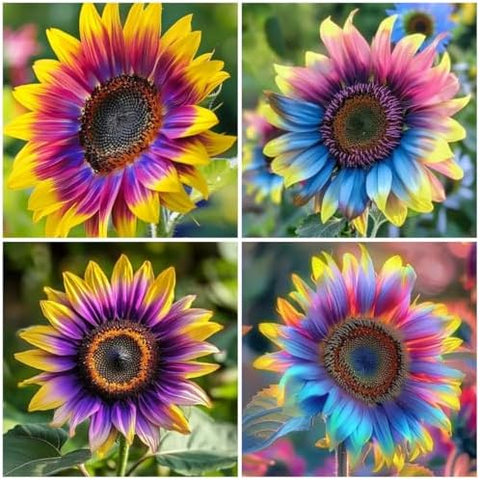 480+ Rare Sunflower Seeds - Red, Purple, Blue, Black-Centered, Charcoal, Teddy Bear & Smiley - Non-GMO, High Germination & Pollinator Friendly - Ideal for Outdoor Gardens, Containers & Borders