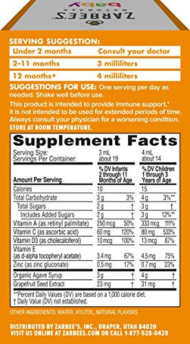 ZarBee's Naturals Baby Immune Support + Vitamins Natural Orange Flavor 2 oz