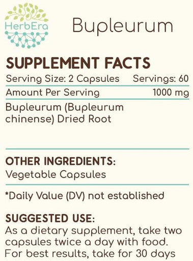 HerbEra Bupleurum 120 Capsules, 500 mg, Bupleurum (Bupleurum Chinense) Dried Root (120 Capsules)