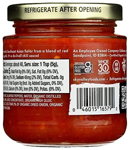 Sky Valley Sambal Oelek Chili Paste - Red Chili Paste, Made with Red Jalapenos & Garlic, Gluten Free, Vegan, Keto, USDA Organic, Non-GMO, Sambal Oelek Sauce, Chili Paste Asian - 7 Oz