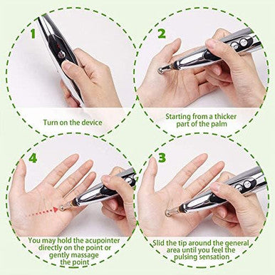 Lkhsyan Acupuncture Pen 5-In-1 Powerful Meridian Energy Pen For Pain Relief With 3 Massage Heads Usb Rechargeable (Includes Massaging Gel)