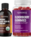 Havasu Nutrition Black Seed Oil Organic Cold Pressed Liquid (8 Fl Oz) & Black Elderberry Gummies With Zinc And Vitamin C (60 Servings)