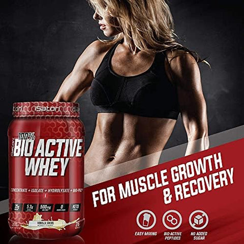 Isatori Bio-Active Whey Protein Powder - Vanilla Swirl (30 Servings) & Isatori Classic Blender Bottle (Clear Bottle With Red Top)