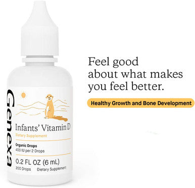 Genexa Infants Vitamin D Drops 90 Servings Promotes Healthy Growth Organic Gluten Free NonGMO