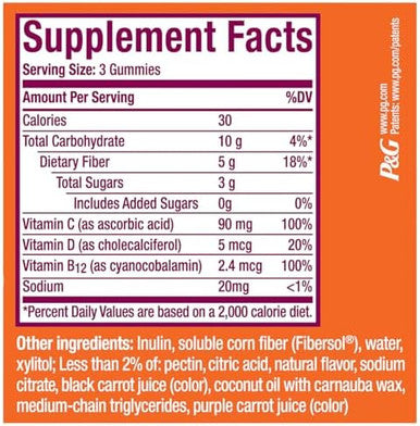 Metamucil Fiber Gummies For Adults With Vitamins C D B12 For Metabolism No Sugar Added Citrus Berry Flavor 5G Plant Based Prebiotic Fiber Supplement Blend 120 Count