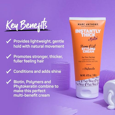 "Marc Anthony Biotin Styling Cream Instantly Thick Plump & Lift With Polymers And Phytokeratin Thickening For Fine Hair 4.93 Oz"