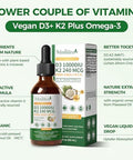 2 Pack Organic Vitamin D3 K2 Liquid w/ Vegan Omega3 and Coconut MCT Oil 10000 IU Maximum Strength Vitamin D Supplement No Fillers NonGMO K2 as MK7 for Bones Muscles and High Absorption2 Fl Oz