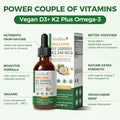 2 Pack Organic Vitamin D3 K2 Liquid w/ Vegan Omega3 and Coconut MCT Oil 10000 IU Maximum Strength Vitamin D Supplement No Fillers NonGMO K2 as MK7 for Bones Muscles and High Absorption2 Fl Oz