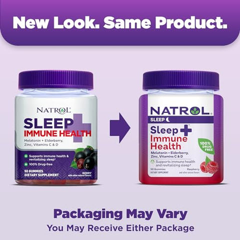 Natrol Sleep Immune Health Gummy Sleep Aid & Immunity Support Elderberry Vitamins C D And Zinc Drug Free 50 Berry Flavored Gummies (Packaging May Vary)