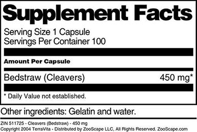 Terravita Cleavers (Bedstraw) - 450 Mg (100 Capsules, Zin: 511725)