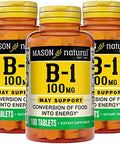 Mason Natural Vitamin B1 (Thiamin) 100 Mg Healthy Conversion Of Food Into Energy Supports Nerve And Immune Health 100 Tablets (Pack Of 3)