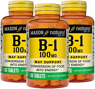Mason Natural Vitamin B1 (Thiamin) 100 Mg Healthy Conversion Of Food Into Energy Supports Nerve And Immune Health 100 Tablets (Pack Of 3)