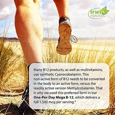 Irwin Naturals Oneperday Mega B12 1500Mcg High Potency Methylcobalamin Vitamin Fast Enhanced Absorption With Mct + Asian Ginseng Natural Energy Boost 60 Liquid Softgels With Pill Case