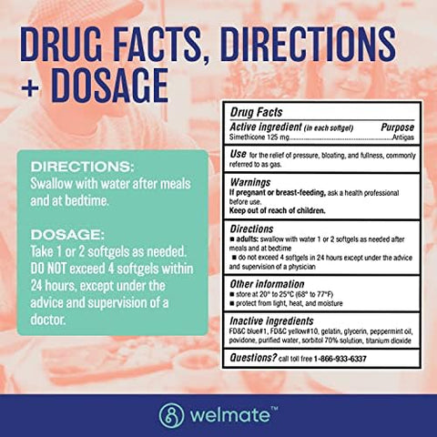 Welmate Comprehensive Gut Health Bundle: Extra Strength Gas Relief Simethicone 125Mg (365 Softgels) + Bifidobacterium Probiotic For Digestive & Immune Support (200 Count) Fastacting Gluten