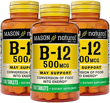 Mason Natural Vitamin B12 250 Mcg With Calcium Healthy Conversion Of Food Into Energy Supports Nerve Function And Health 100 Tablets