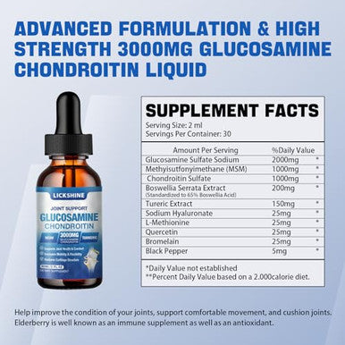 Lickshine 2 Pack Glucosamine Chondroitin Msm Liquid Drops - Extra Strength Joint Support Supplement For Adults With Quercetin Boswelia Bromelain Hyaluronic Acid Antioxidant Immune Support (4 Fl Oz)