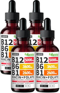 (4 Pack) Vitamin B12 and B6 Liquid Drops B12 Sublingual Vitamin B Complex B 12 Vitamin 5000mcg B12 Methylcobalamin for Energy Brain and Heart Support with 27200 mcg Raspberry 80 Servings