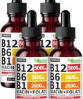 NUSAVA (4 Pack) Vitamin B12 Liquid Drops with B6 B12 Sublingual Vitamin B Complex Methylcobalamin 5000 mcg for Energy and Brain Support Strawberry 160 Servings