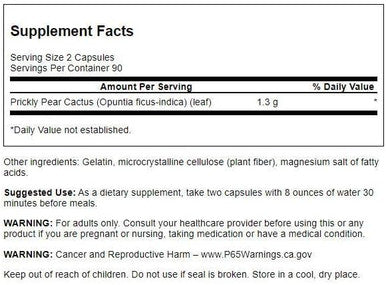 Swanson Prickly Pear Cactus Opuntia 650 Milligrams 180 Capsules