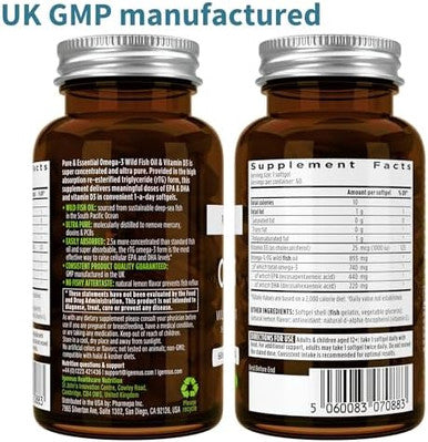 Advanced Omega-3 Wild Fish Oil & Vitamin D3 1000Iu, 1-A-Day, Triglyceride Form Epa & Dha Fatty Acids, Fast-Acting Rtg, Ultra Pure & Non-Gmo, 60 Softgels, By Igennus