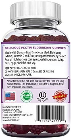 Herbion Elderberry Gummies With Vitamin C & Zinc Healthy Immune System Support Gluten & Gelatin 60 Gummies For Adults & Children 4 Years & Above Made In Usa Pack Of 4