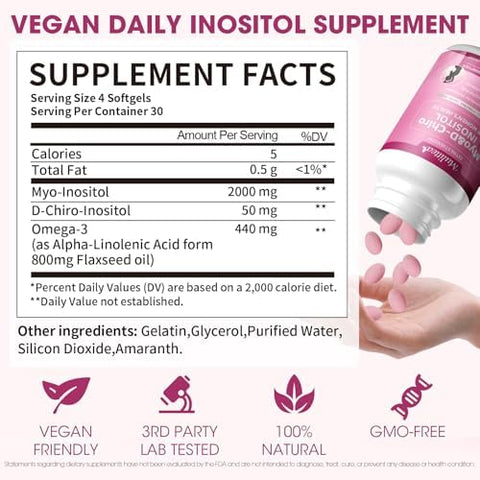 Mulittea Liposomal MyoInositol and DChiro Inositol Supplement for Women 40: 1 Ratio Plus Omega3 Hormone Balance Support Ovarian Help Menstrual Cycles and Mood Vegan 120 Softgels