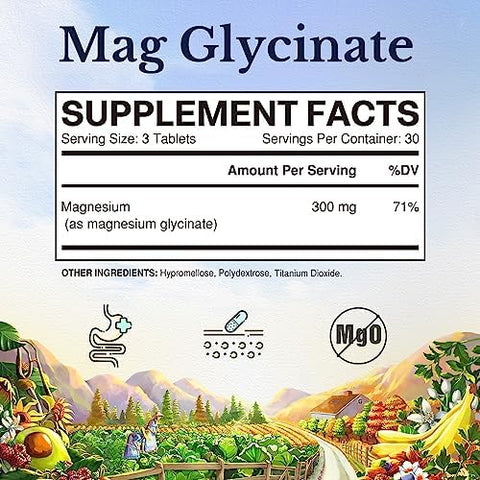 Vitalitown Magnesium Glycinate Chelated Non Buffered 300Mg Elemental Magnesium Most Bioavailable Fully Reacted Bone Muscle Calm Sleep Heart Healths 90 Tablets Non-Gmo