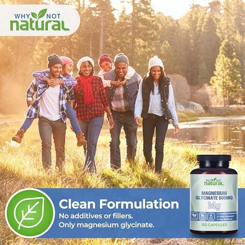 Why Not Natural Magnesium Glycinate 500 mg Capsules Supplement Vegan No Filler Supports Sleep and Relaxation