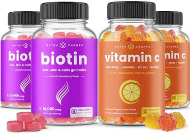 Nutrachamps Biotin Gummies (2 Pack) And Vitamin C Gummies (2 Pack) 4 Pack Bundle